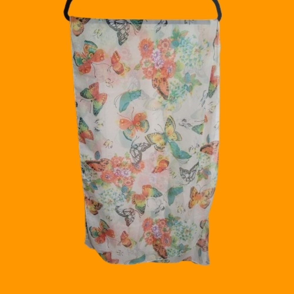Scarf Floral Butterfly Print Scarf Flowers Beautiful Cottagecore Naturecore